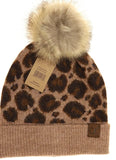 Assorted leopard pom beanie