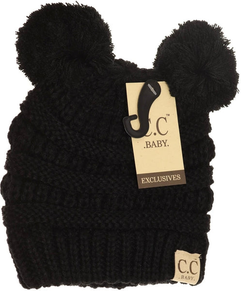 Assorted baby double pom solid beanie