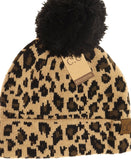 Assorted leopard pom beanie